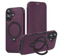iTape Support rotatif à 360° pour iPhone 17, étui portefeuille à rabat avec [porte-cartes de crédit] [blocage RFID] Flip Stand, compatible avec le chargement magnétique sans fil (violet)