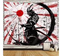 iTapnoom Tapisserie murale samouraï japonaise à suspendre pour chambre à coucher, affiche de soleil rouge et noir pour homme, couverture japonaise asiatique pour homme, décoration universitaire (152,4