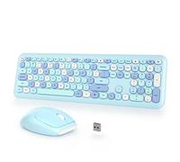 iTastatur Ensemble clavier et souris sans fil pour machine à écrire, 2,4 G, 104 touches, rétro, punk, mignon, bleu, silencieux avec touches rondes pour ordinateur portable, PC, ordinateur de bureau