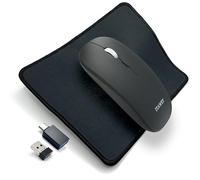 ITAWEY Ensemble souris et tapis sans fil, rechargeable, double récepteur USB 2,4 G et Bluetooth 5.2, clics silencieux, ensemble compact, 1600 DPI pour haute précision, ordinateur portable, tablette -