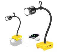 iTayga Lampe LED sans fil pour Dewalt 18 V/20 V, 30 W 9000 K, lampe de travail sans fil, avec crochet, port USB/type C, col de cygne à 360°, projecteur portable pour l'extérieur (pas de batterie)