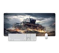 ITBT World of Tanks Tapis de Souris XXL 900x400mm Hydrorésistant Anime Mouse Pad Grand Tapis de Souris Gamer avec Base en Caoutchouc Anti-Glissant Surface Texturée pour Ordinateur et PC, D