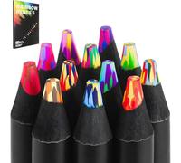 ITCGOB 12 Crayons de Couleur Arc-en-Ciel pour Enfant - Mine Multicolore 7 en 1, Corps en Bois Noir, Crayons de Dessin pour Coloriage, Loisirs Créatifs et, Coffret Cadeau Scolaire