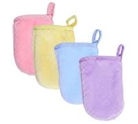 ITCGOB 4 Pièces Gants de Toilette en Flanelle, Gant Démaquillant Visage Lavable et Réutilisable, Gant de Toilette Microfibre Doux pour Peaux Sensibles, Nettoyage Efficace avec Boucle de Suspension