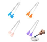 ITCGOB 4 Pièces Mini Pince à Glaçons en Silicone et Acier Inoxydable, Pince à Sucre Design Main, Petite Pince Alimentaire pour Candy Bar, Buffet et Cuisine - Rose, Orange, Violet, Bleu Foncé