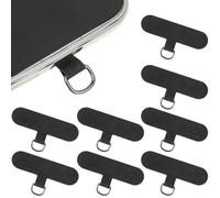 ITCGOB 8 Pièces Attache Téléphone Portable Universelle, Patch Téléphone Ultra Fin pour Cordon et Dragonne, Languette en Nylon avec Anneau en D Métallique, Accroche Téléphone Anti-Chute - Noir