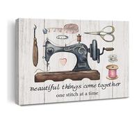 ITCLEYMDZV Beautiful Things Come Together Sewing Art, Vintage Sewing Machine Canvas Wall Decor, Farmhouse Style Print for Sewing Lover's Home & Craft Room(Framed,16x24inch(40x60cm))