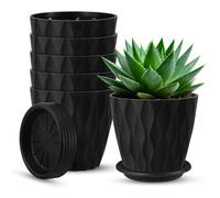 ITClosud Lot de 6 Pots de Fleurs 12.6CM, Pot de Fleur avec SystèMe D'Irrigation, JardinièRe avec Soucoupe et Trous de Drainage, pour Jardins IntéRieurs et Balcons (Noir, 12.6CM)