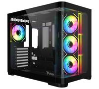 Itek Boîtier Dark Cave Curved - Tour Gaming - ATX - 4 Ventilateurs ARGB 12 cm - 2X USB 3.0 - Type-C - Panneaux latéral et Frontal en Verre trempé incurvé