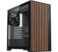 Itek Boîtier Woody - ATX, 3 x 14 cm, Ventilateur Noir, 2 x USB3, Type-C, façade en Bois, Panneau latéral en Verre tempéré