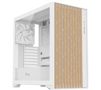 Itek Boîtier Woody - ATX, 3 x 14 cm, Ventilateur Blanc, 2 x USB3, Type-C, façade en Bois, Panneau latéral en Verre tempéré, édition Blanche