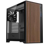 Itek Boîtier Woody - ATX, 3 x 14 cm, Ventilateur Noir, 2 x USB3, Type-C, façade en Bois, Panneau latéral en Verre tempéré