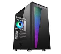 iTek Vertibra V210 Boîtier PC Gaming Middle Tower, Ventilateur ARGB 1 x 12 cm prédisposé jusqu'à 6 Ventilateurs, 2 x USB3, façade perforée et Panneau latéral en Verre trempé, Noir