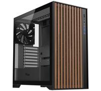 Itek Boîtier Woody - ATX, 3 x 14 cm, Ventilateur Noir, 2 x USB3, Type-C, façade en Bois, Panneau latéral en Verre tempéré