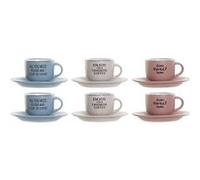 ITEM INTERNATIONAL Set de 6 grandes tasses à café avec sous-tasses - Capacité d'une tasse 200 ml ROSE BLEU CREME G