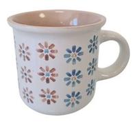 ITEM INTERNATIONAL Tasse blanche et beige en Grès motif Fleurs - 9X7X6,5 cm - 120 ml BLANC G