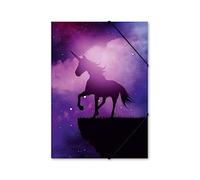 itenga Chemise élastique avec motif DIN A4 - Chemise à rabat d'angle - pour enfants, adolescents, étudiants, filles, garçons (licorne magique - A4)