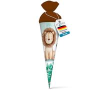 itenga Cornet d'école pour frères et sœurs - 35 cm - Avec fermeture en feutre - Petit sac d'emballage cadeau - Rentrée scolaire (motif lion)
