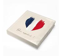 itenga Lot de 20 serviettes en papier - Motif drapeau de la France - Cœur - 30 x 30 cm - 3 couches - Bon appétit