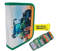 itenga Trousse d'écolier 28 pièces remplie 1 fermeture éclair pour garçons et filles, Tracteur., 13 cm x 4 cm x 19.5 cm, Poche supplémentaire