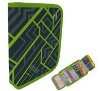 itenga Trousse garnie de 28 pièces pour garçon - Trousse d'écolier 1 fermeture éclair avec stylos, règle et accessoires - Trousse d'école primaire, Motif géométrique, Poche supplémentaire