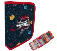 itenga Trousse garnie de 28 pièces pour garçon - Trousse d'écolier 1 fermeture éclair avec stylos, règle et accessoires - Trousse d'école primaire, Motif espace, Poche supplémentaire