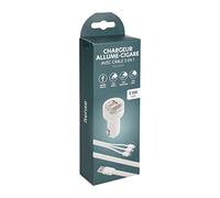 ITENSE - Chargeur Rapide Apple/USB C Allume Cigare - Double entrée USB - Livré avec Un câble de Chargement avec 3 Embouts Apple/Micro USB/USB-C - Longueur:0.65cm - Puissance: 15.5W