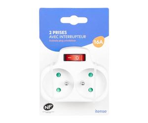 ITENSE - Multiprise électrique, Prise Multiple - Fiche biplite - 2 Prises - Intensité du Courant: 2 x 16A - avec Interrupteur - Multiprise électrique Murale - Couleur: Blanc - Tension: 230V