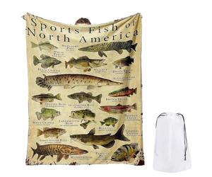 ITETONE Couverture PêChe Couverture ThèMe Poisson pour Hommes PassionnéS PêChe Couverture Amusante sur ThèMe Poisson D'AméRique Nord Couverture Flanelle Chaude Confortable 27.5 * 39in