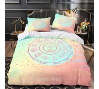 ITETONE Parure de lit en microfibre avec housse de couette et taies d'oreiller à fermeture éclair - Motif roue d'astrologie - Pour lit king size (220 x 240 cm)