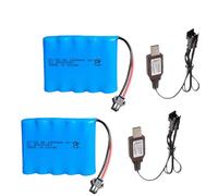 Itexkun Lot de 2 batteries rechargeables SM-2P Ni-Cd 6 V 1400 mAh avec 2 câbles USB pour véhicules RC Monster Truck RC