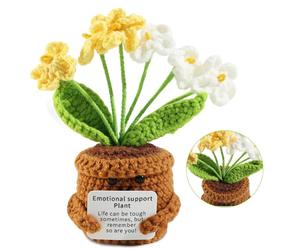 Itharon Bouquet de Fleurs au Crochet Main avec Message de Remerciement - Fleur Tricotée avec Inscription "Merci de m'avoir aidé à grandir", Idéal comme Cadeau d'Adieu pour la Maternelle