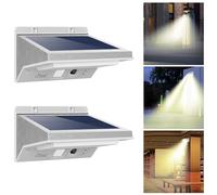 iThird Lot de 2 projecteurs solaires d'extérieur avec détecteur de mouvement en acier inoxydable - Lampes de sécurité solaires étanches pour cour, terrasse, garage, porche, 3 modes (chaud)