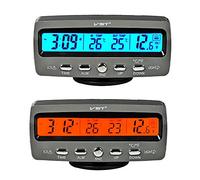 Itian 4 en 1 Détecteur Tension température Voiture, Auto LCD Affichage Digital Afficheur Thermometre Controle reveil Alarme Horloge