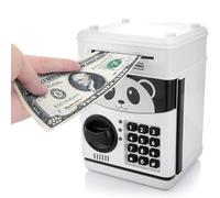 Itian Cartoon Piggy Bank Cash Coin Can avec Mot de Passe, Money Bank Money Safe, Saving Box, ATM Bank Safe Locks Panda Smart Voice, Noir+Blanc
