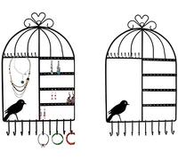 Itian Support mural en forme de cage à oiseaux pour boucles d'oreilles, colliers, bijoux Noir