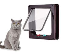 Itian Taille L Chatière Chat Chien Porte Sécurité 4 Positions Verrouillable avec Tunnel (Brun)