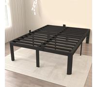 ITIMIDI Cadre de lit double de 40,6 cm de haut, design de sécurité avec pieds d'angle arrondis et tête de lit à faire soi-même, support à lattes en acier robuste, cadre de lit plateforme en métal, pas
