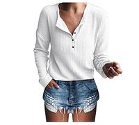 ITISME 2023 Nouveau Tee Shirt Femme Col V Pas Cher T-Shirts Femmes Mode Sexy Ras du Cou Évider Clouté Col V Grande Taille Manche Longue Hauts Occasionnels Casual Tops