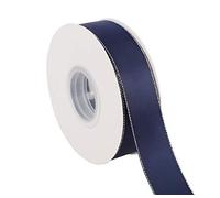 ITIsparkle Ruban Bord Argent Satin 25mm x 22m Environ Décoration Pour Diy, Mariage, Fête et Emballage Cadeau, Faire nœud Papillon - Bleu Marine