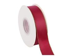 ITIsparkle Ruban Bord Doré Satin 25mm x 22m Environ Décoration Pour Diy, Mariage, Fête et Emballage Cadeau, Faire nœud Papillon - Bourgogne