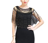 Itkcozcg Accessoires de mode, châle des années 1920 pour femmes, châle de perles pour robe de soirée, cape de soirée, châle, noir/doré, Length 36