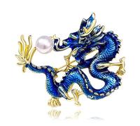 Itkcozcg Bijoux tendance, broche dragon de l'année chinoise en métal, broche vintage en forme de dragon, broche de corsage pour vêtements pour homme et femme, Bleu., See dimensional drawing