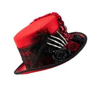 Itkcozcg Chapeau haut-de-forme sur le thème victorien, accessoire de costume avec main squelette de fleur foncée et dentelle pour adulte costume d'événement chapeau steampunk réglable