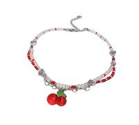 Itkcozcg Collier ras du cou en forme de cerises fruitées pour femmes et filles - Perles rouges et blanches - Fait à la main - Bijoux voisins