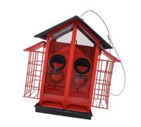 Itkcozcg Fournisseur d'oiseaux d'extérieur mettant en évidence deux compartiments en pierre non attachés et des mangeoires latérales en métal permanent pour une alimentation tout au long de l'année