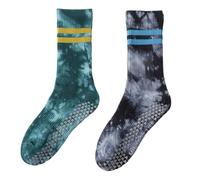 Itkcozcg Lot de 2 paires de chaussettes colorées en mélange de coton antidérapant pour femme, Pilates, gym, entraînement Tie Dye
