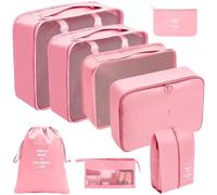 Itkcozcg Lot de 8 sacs à main de voyage pour valises, cubes de rangement pour vêtements, cosmétiques, rose, 23*32*5cm