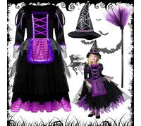 ITMNMNL Costume de sorcière pour fille, costume d'Halloween avec baguette magique, cosplay, convient pour 9-13 ans