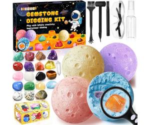 ITMNMNL Cristaux et Pierres Précieuses,Kit d'Excavation de Gemmes,Fossiles et Minéraux Naturels, Archéologie Enfant pour 6 7 8 9 10 Ans, Creuser la Lune,Géologie,Science et Jeu,Cadeaux
